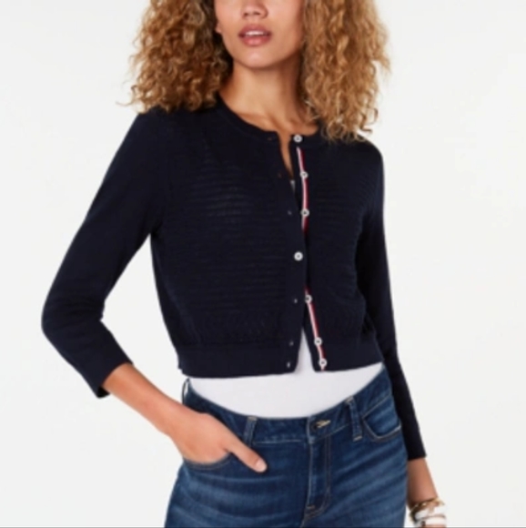 NWT Tommy Hilfiger Cotton Shrug Cardigan Sky Captain Navy Size M - Picture 1 of 9